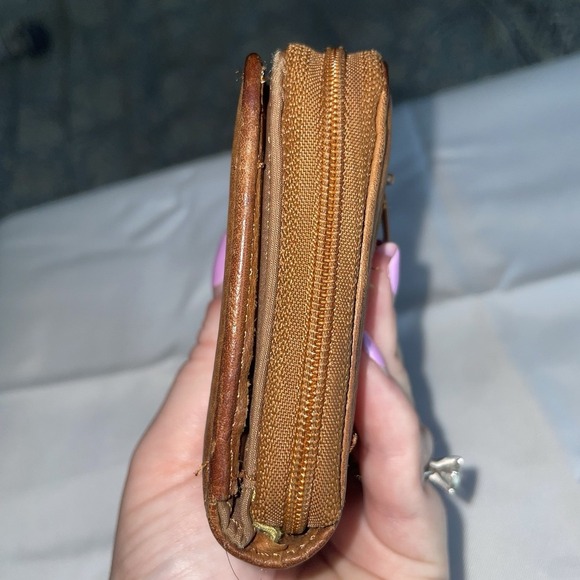 Fossil Caramel Brown Soft Pebbled Leather Wallet Zip & Snap Closure ID Holder - Picture 11 of 16
